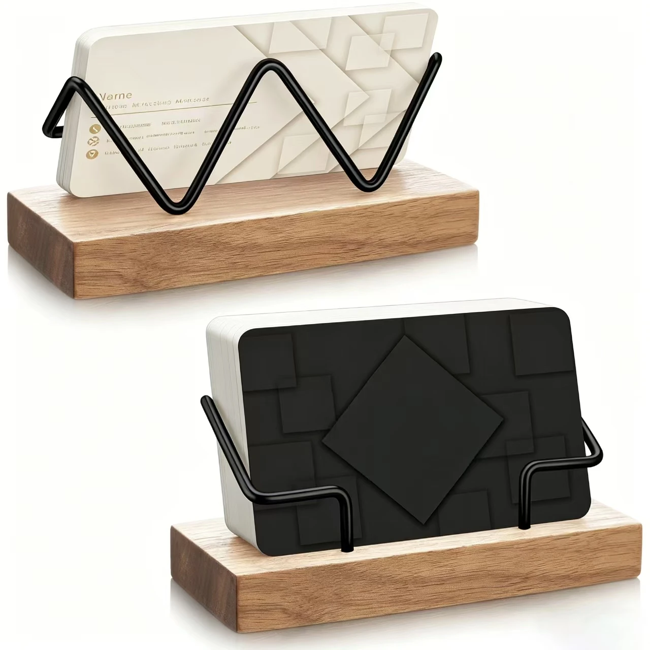 Deluxe Desk Organizer | Eco-Friendly Business Card Display, Durable Wood & Metal Construction