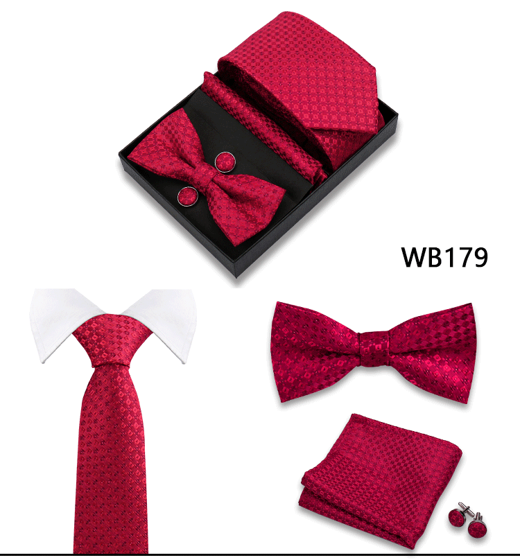 Herren-Krawatte in Geschenkbox, Fliege und Einstecktuch, Manschettenknöpfe-Set für Männer, Hochzeit, Business, formeller Anzug, individuelle Krawatte, Gravata-Geschenkset – Detail 19