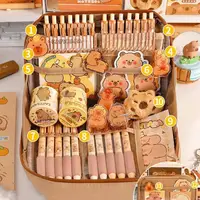 Набор канцелярских принадлежностей Capybara, милый пенал с зажимами для ручек, линейки, липкая заметка, 10-цветная шариковая ручка, органайзер для карандашей для студентов — изображение 3