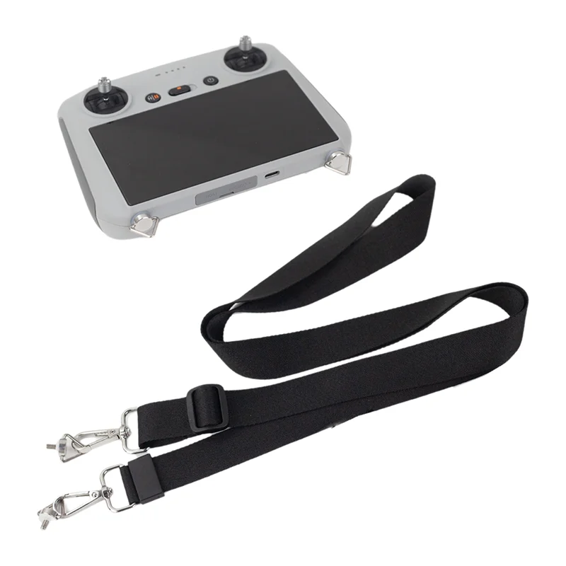 Gros plan sur la fixation de la sangle de cou pour manette DJI, montrant son attache robuste et réglable.