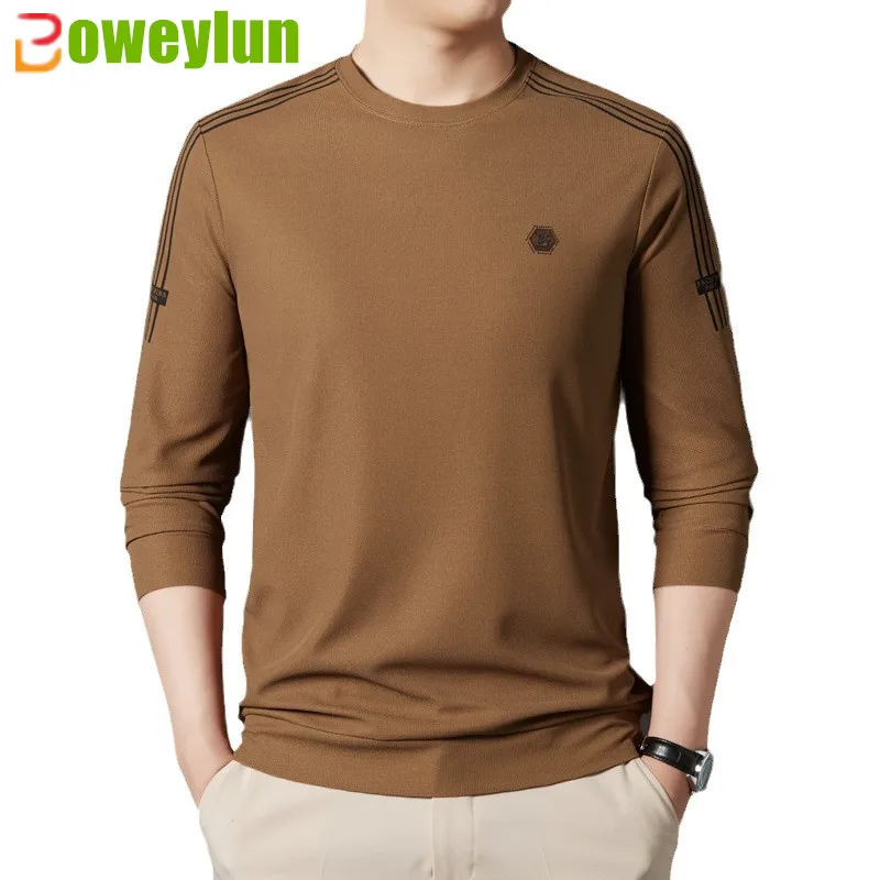 

Boweylun Men's Fashion Sweater Round Neck Letters Printed Bottoming Shirt Spring And Autumn Waffle Long-sleeved T-shirt