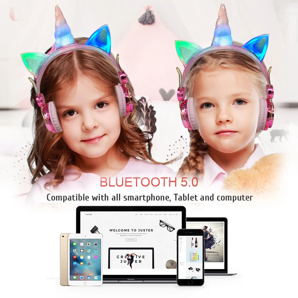 Bonito Unicórnio Brilhante Fones de Ouvido para Crianças sem Fio Fones com Microfone Estéreo Música Telefone Fone de Ouvido Crianças Presente - Image 3