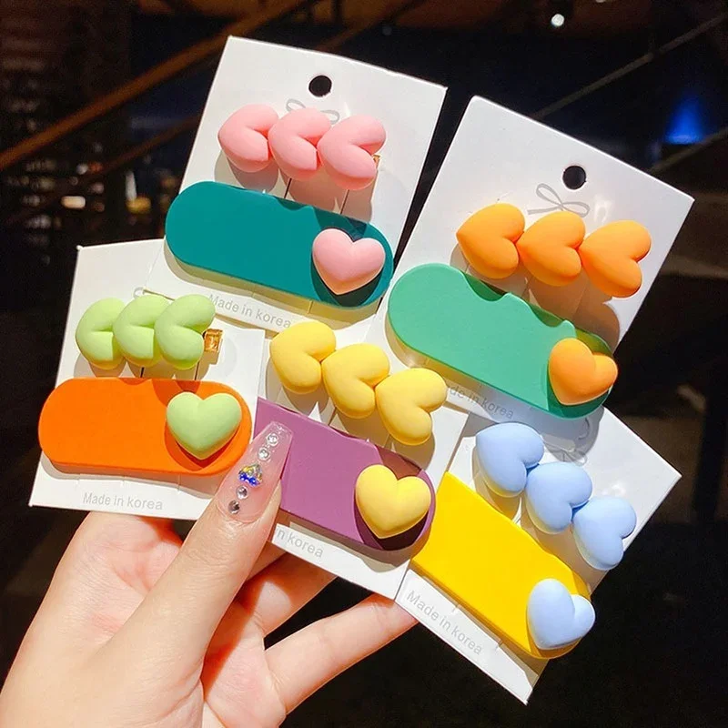 2pcs Korean Cute Baby Girls Hair Clips Macaron Colorful Kawaii Kids Princess Heart BB Clip Sweet Little Girl Hair Accessories
