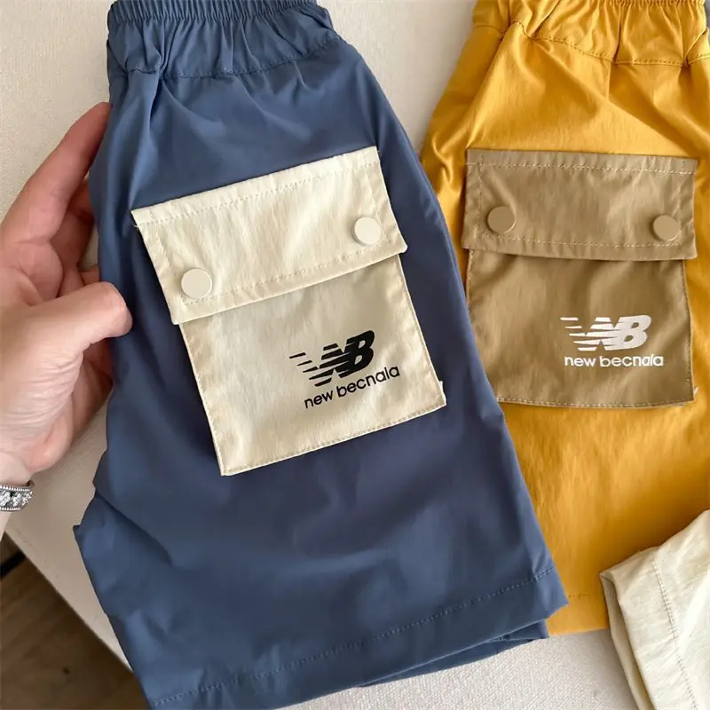 Korean Summer Boys and Girls Comfortable Pure Cotton Contrast Work Clothes Pocket Casual Quick Drying Sports Split Shorts