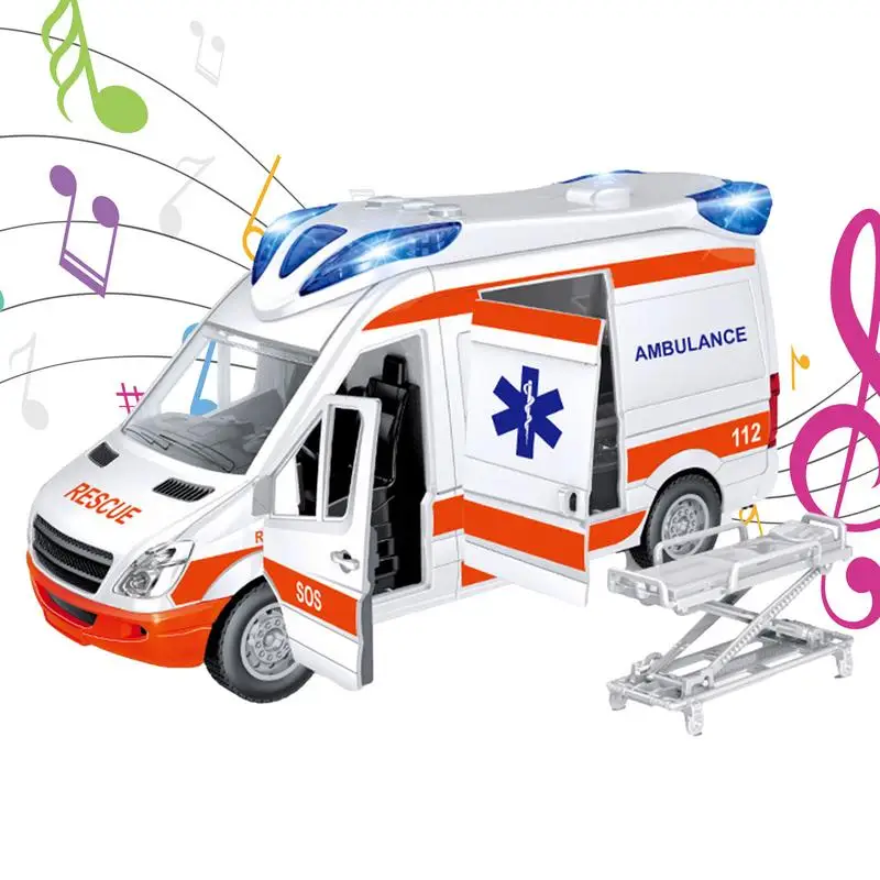 

City Hospital Rescue Ambulance Emergency Diecast Cars Model with Sound and Light Educational Toys gifts For Kids boys girls