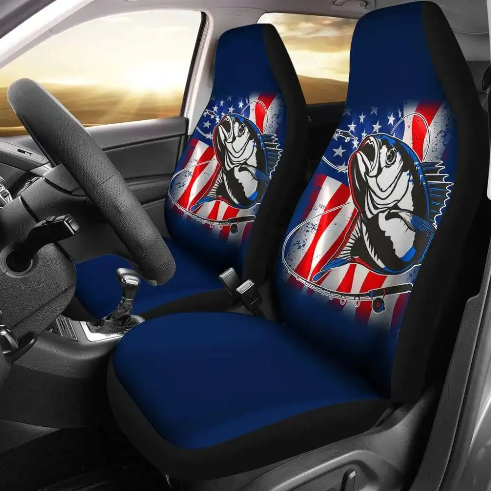 

Trout Fish Steelhead Car Seat Covers Mix American Flag Pack of 2 Universal Front Seat Protective Cover