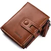 High Quality Vintage Men Short Wallets Coin Pocket Double Zipper Hasp Men Purses Card Holder Brand Men Wallets 6