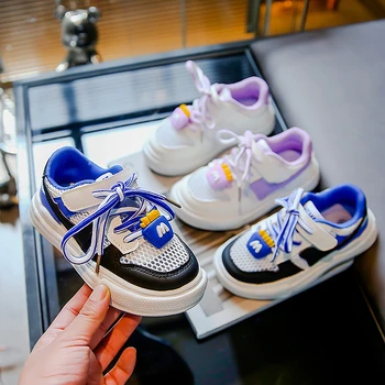 컬러 매칭 멋진 한국 바람 소녀 스니커즈, 2024 여름 메쉬 어린이 스포츠, 남아용 레이스업 통기성 신발, 신제품
