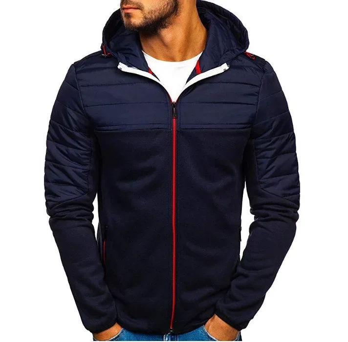 

2024 New Casual Zipper Hooded Splice Fashion Sweater Coat Men's Contrast Color Cardigan Hoodie