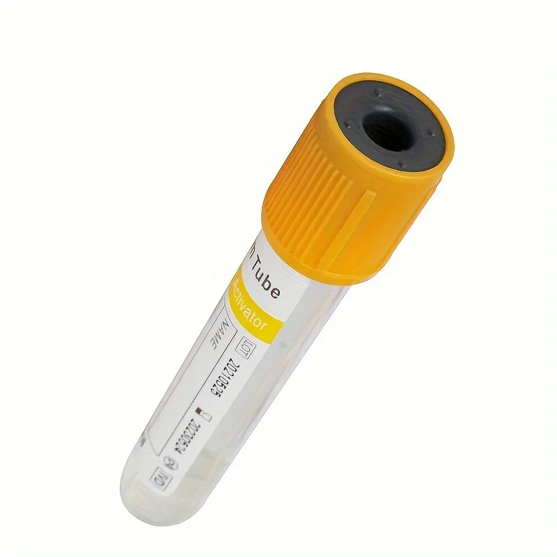 100 Pieces PET 3ML/5ML Laboratory Centrifuge Tube Yellow Hat Vacuum Collection Tube Gel and Clot Activator 12 X 75mm