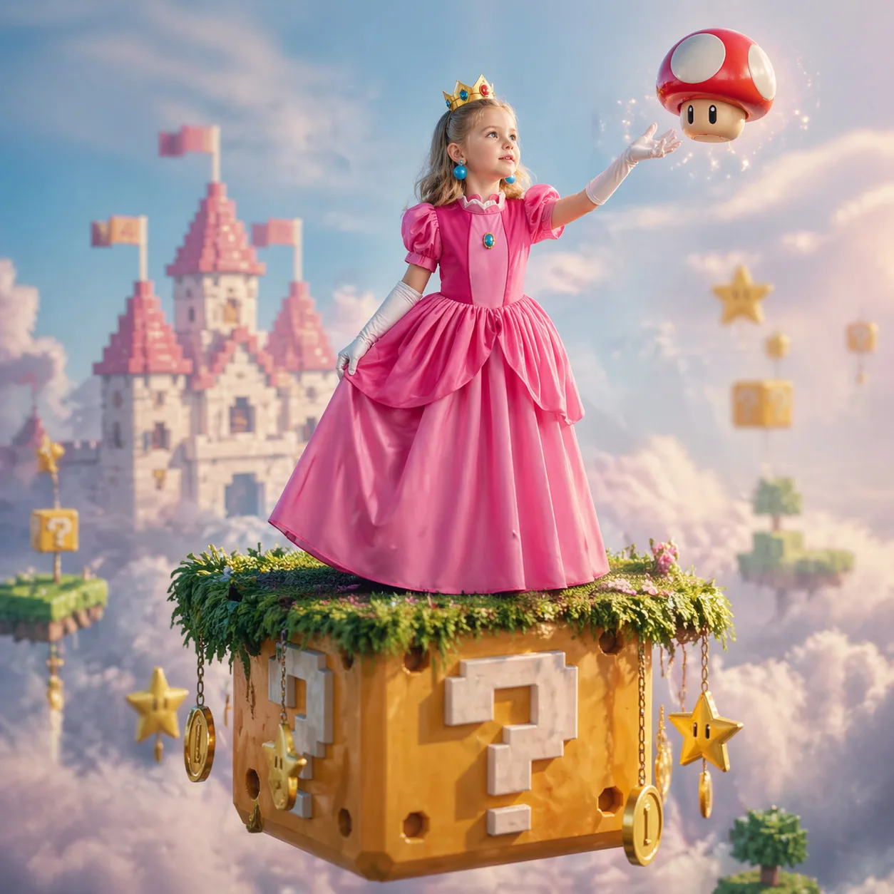 Prinzessinnen-Kostümset im Peach-Stil für kleine Mädchen, Geburtstag, Karneval, Party, Rollenspiel-Outfit, Kinder von 2–8 Jahren, Geburtstagsgeschenke