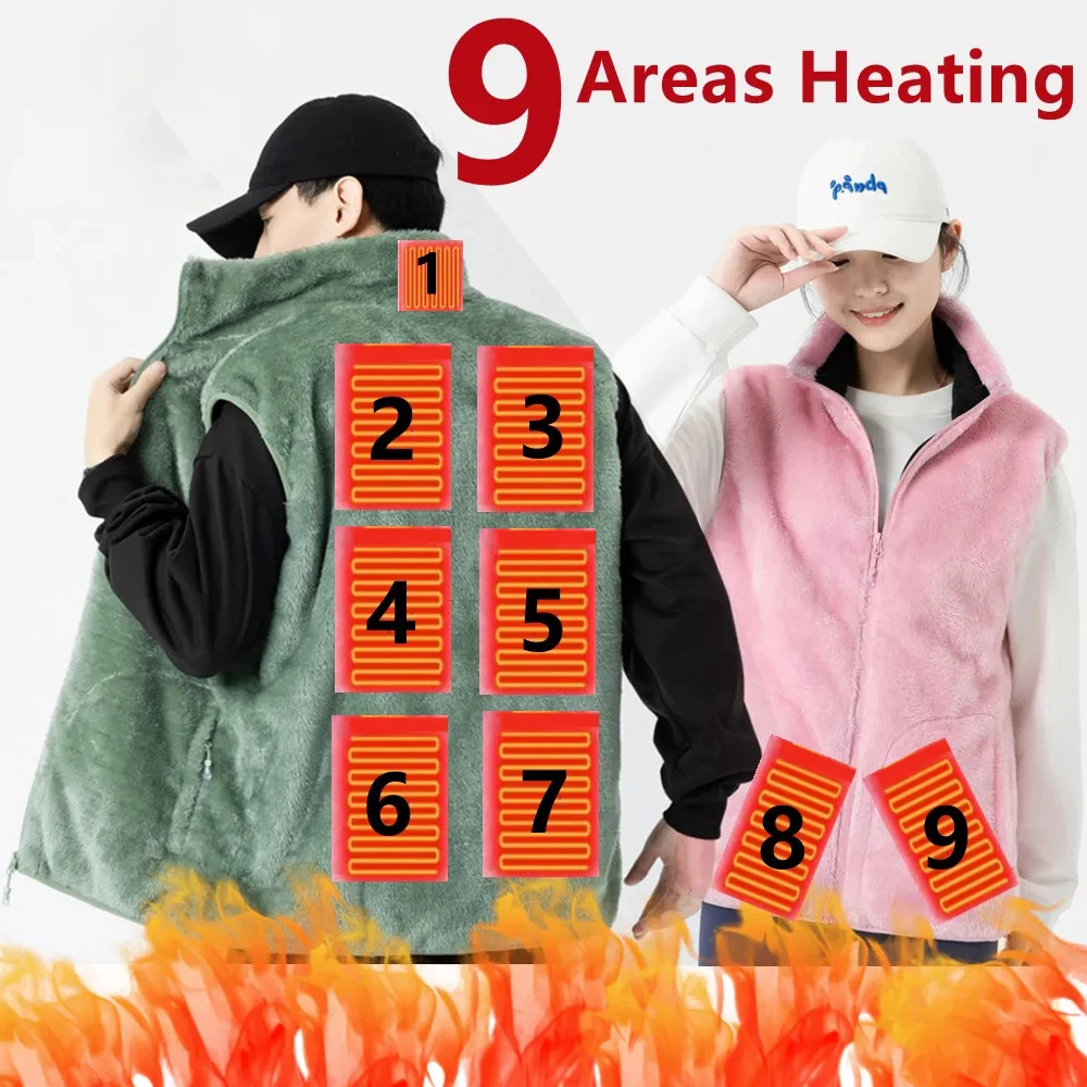 

9 Areas Heated Vest Man Women Coral Velvet Heated Jacket Winter Thermal Usb Heating Clothes Hunting Hiking Wear Oversized 6XL