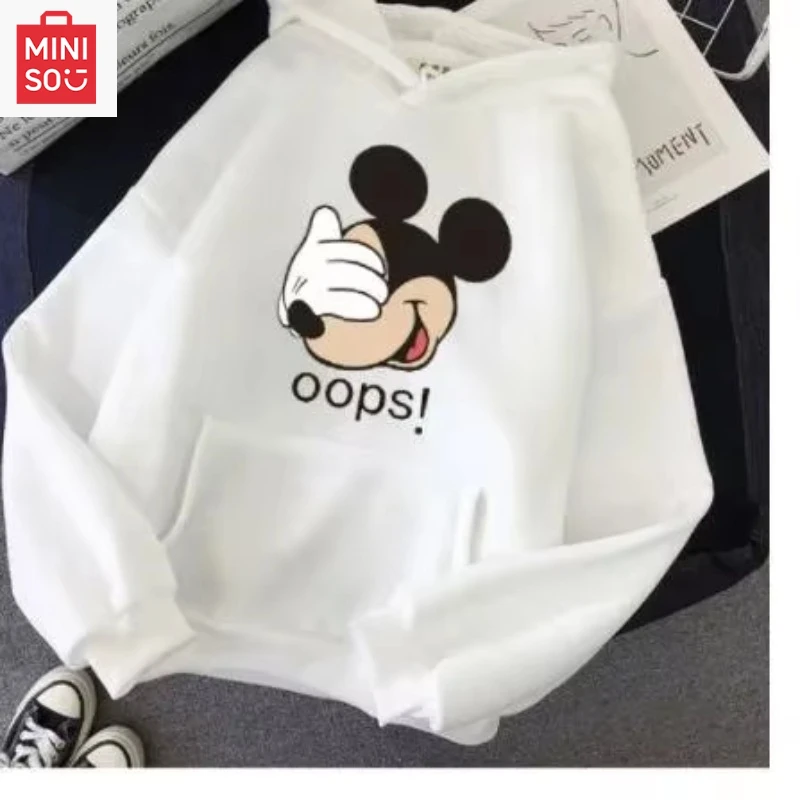 Hoodies Pattern Pocket Male Sweatshirts Loose Mickey Mouse Cartoon Clothing Cozy Men Popular Pullover Autumn Winter