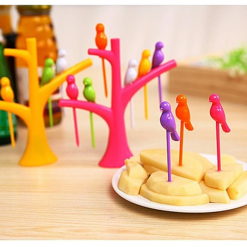 Fruit Fork Party Home Decor Bird Fruit Snack Dessert Forks Tool Tree Shape Holder Rack fruit fork