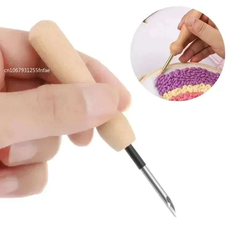Wooden Handle Poking Needle Set Embroidery Punch Needle Weaving Tools Creative Pattern Manual Craft DIY Sewing Tool