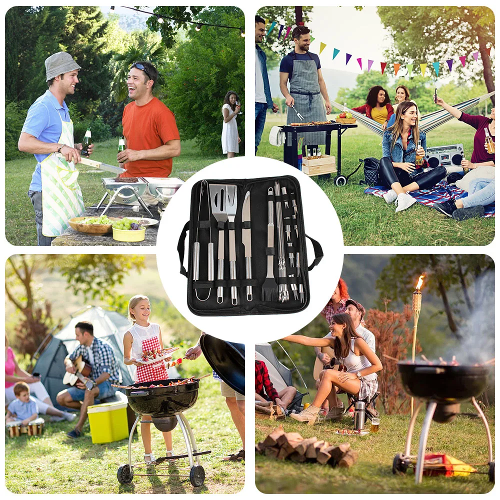 Spatula Fork Tongs Knife Brush Skewers Stainless Steel For Camping Outdoor 3/9/20 PCS Barbecue Utensil BBQ Tools Set