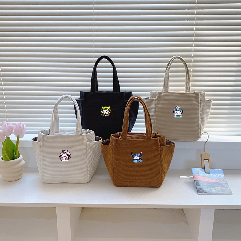 

New Kawaii Pochacco Handbag Handheld Shoulder Bag Cartoon Lovable Corduroy Crossbody Bag High-Capacity Birthday Gift For Girls