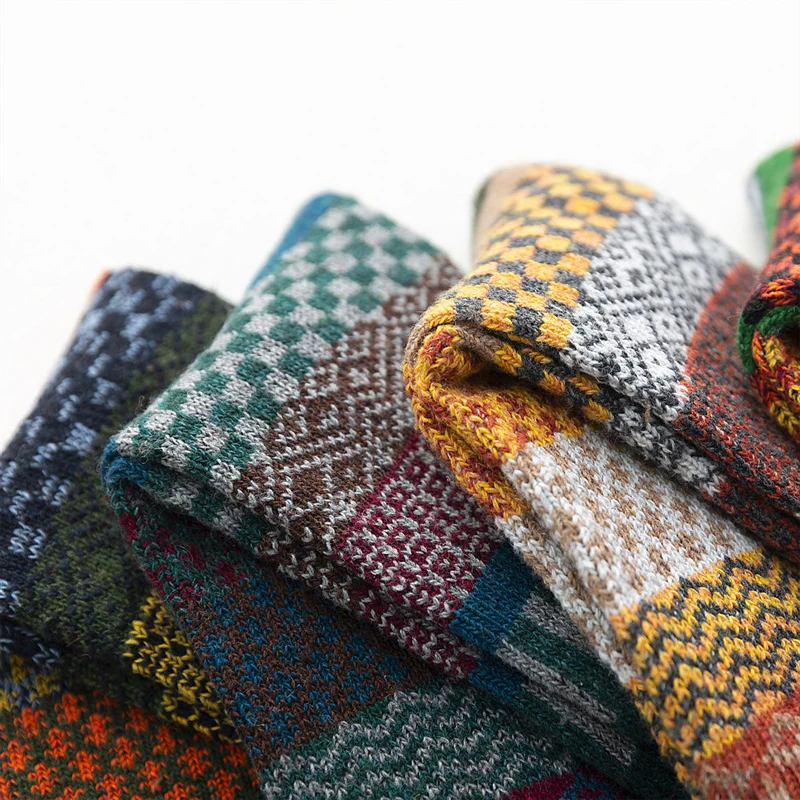 Mens Winter Wool Socks - Warm Colorful Retro Style for Snow Boots EU Size 38-44