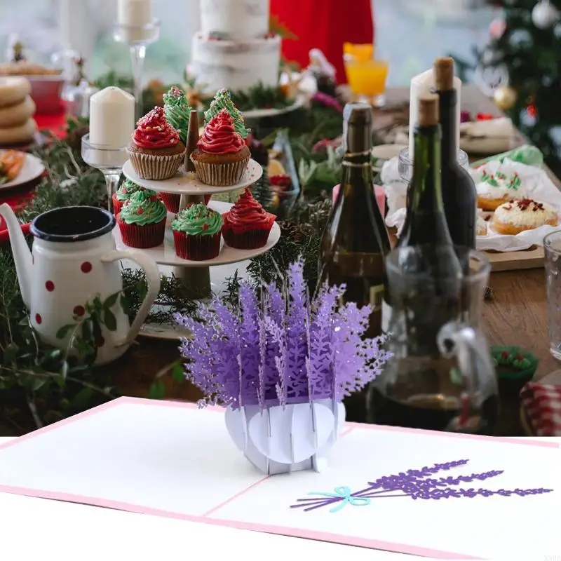 3D Pop-Up Lavender flowers Blessing Greeting Card for Birthday Mother's Day Wedding Party Anniversary Graduation with Envelope