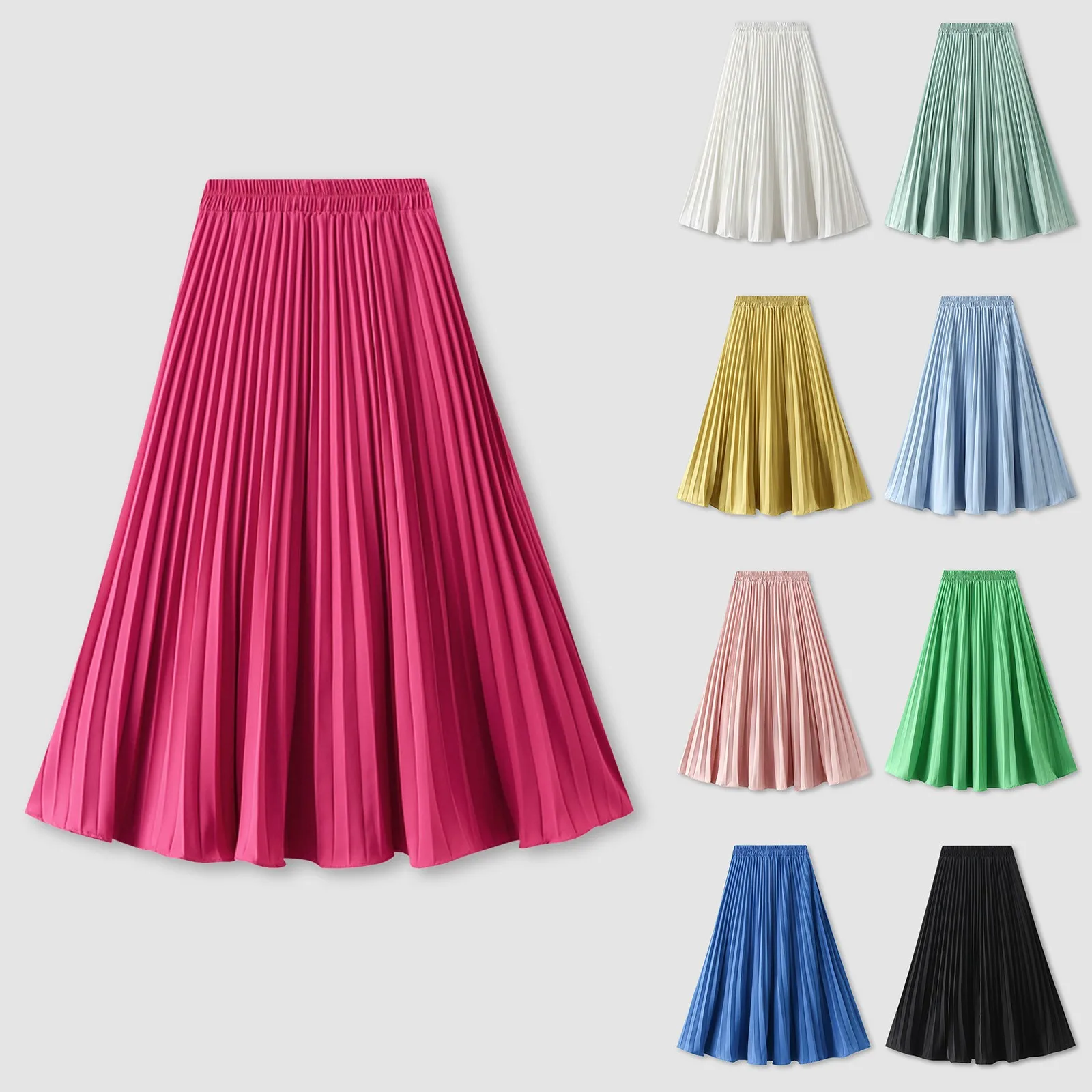 

Long Skirts for Women 2024 Summer Pink Pleated Skirt Women Print Ruched High Waist Midi Skirt Woman Fairycore Evening Skirt