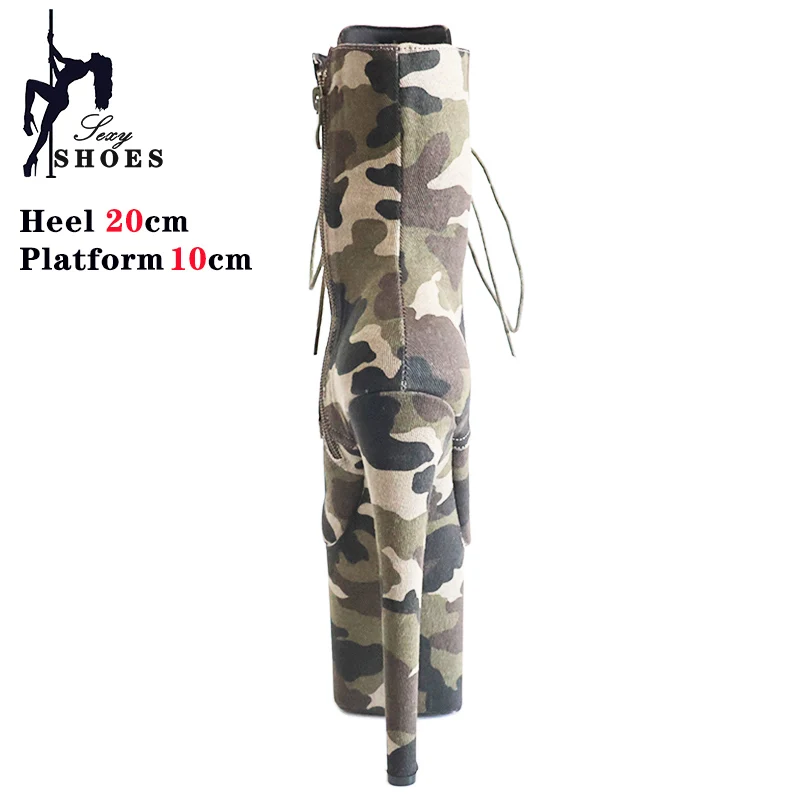 20cm/8Inch Super High Nightclub Waterproof Platform Strappy Camouflage Ankle Boots Sexy Chic Pole Dance Short Boots Stripper
