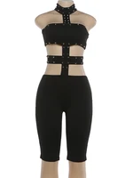 Kliou Irregular Hollow Sexy Playsuits Woman Halter Turtleneck Rivet Decoration Backless Skinny Peach Hip Midnight Party Clubwear - Image 6