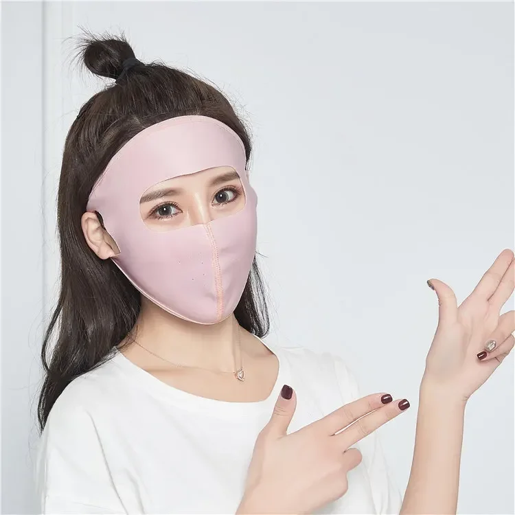 Summer Ice Silk Sunscreen Mask Full Face Sun Protection Forehead Thin  Section Breathable Anti Ultraviolet Face Mask