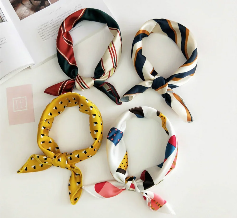 50x50 Square Scarf Hair Tie Band For Business Party Women Elegant Small Vintage Skinny Retro Head Neck Silk Satin Scarf Present 2