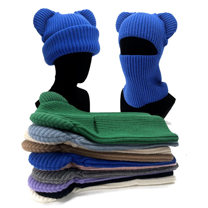 LERTREE Pet Knitted Hat Winter Warm Dog Beanie Balaclava Thermal Headwear With Cute Ears For Large Dog (Beige