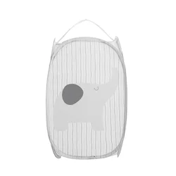 Foldable Cartoon Animal Laundry Basket - Large Capacity & Breathable Mesh Design (Gray)