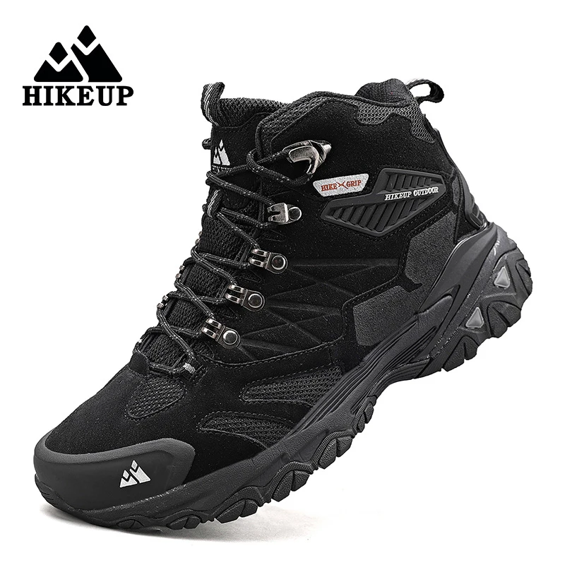 HIKEUP Men's Outdoor High-Top Suede Trekking Boots - Rainproof Tactical and Combat-Ready