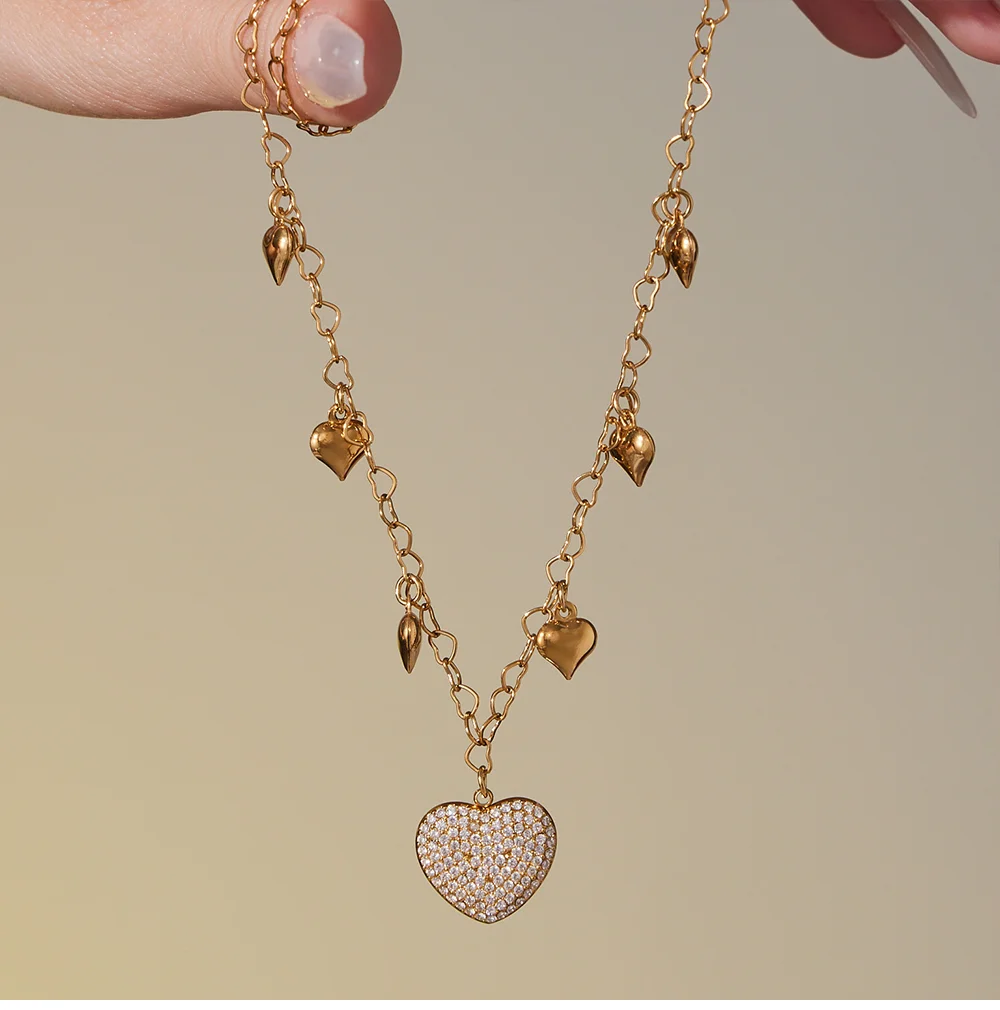 Glänzende Zirkon Herz Anhänger Halskette Für Frauen 316 Edelstahl Vergoldete Kette Luxus Halskette Femme Exquisite Schmuck – Detail 7