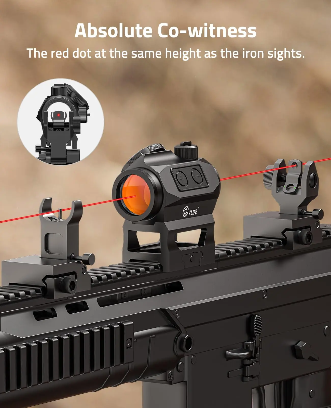 CVLIFE JackalHowl 1x20mm 2MOA Red Dot Rifle Scope Co-Witness Riser IPX7 Waterproof Shockproof Fogproof Red Dot Optics Reflex