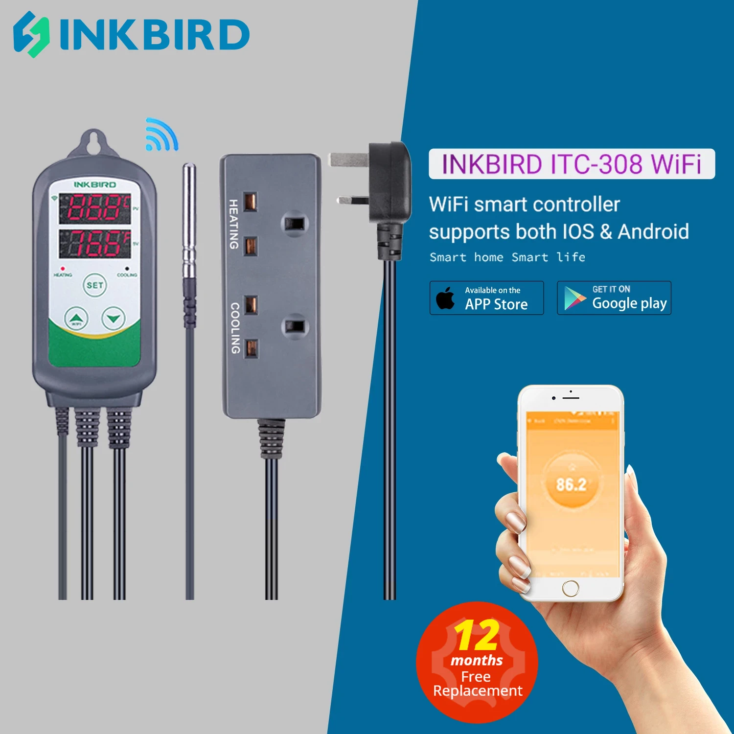 Inkbird ITC-308 Digital Temperature Controller 2-Stage Outlet Thermostat Heating