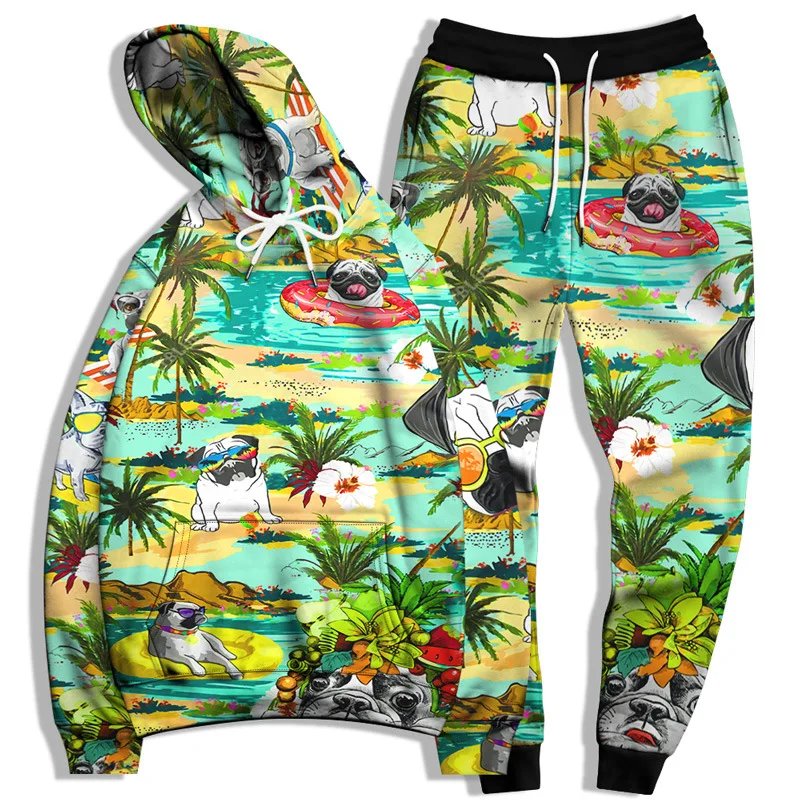 Colorful Pattern 3D Printed Hoodie Pant Sets for Men