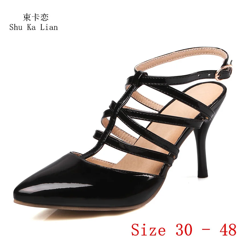 

Туфли-лодочки женские на высоком каблуке, босоножки-гладиаторы с ремешком на пятке, маленькая фотообувь, размеры 30 31 - 41 42 43 44 45 46 47 48, лето