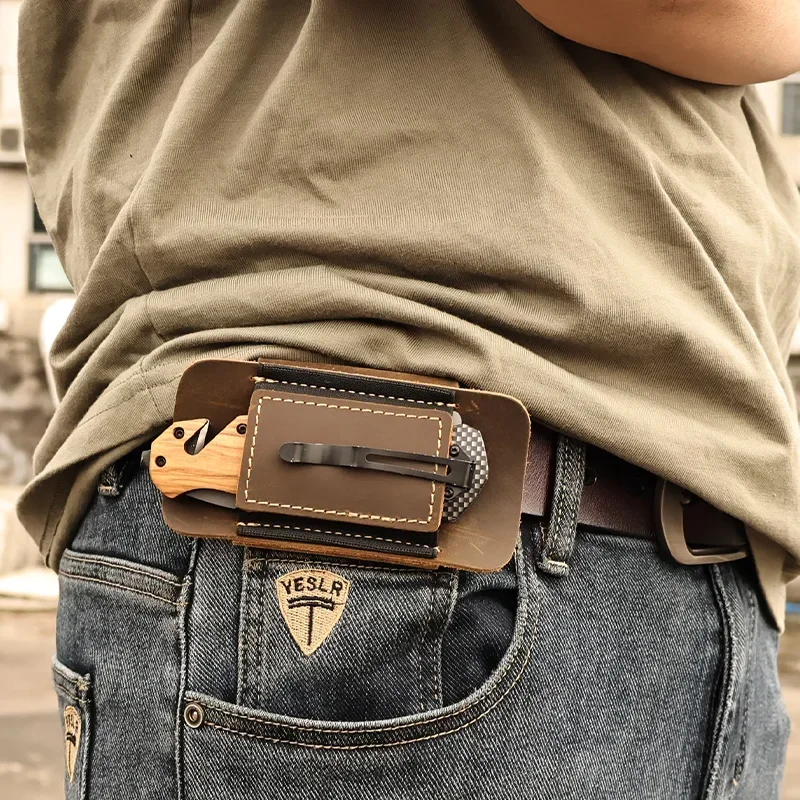 

Belt Tool Knife Portable RIYAO Waist Genuine Sheath Flick Knife Cover Holder Vintage Leather Pocket Work Folding Case Outdoor