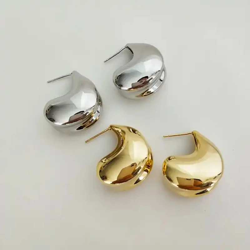 

5Pairs, New Popular Minimalist Chunky Women Gold Solid Earrings Stylish Design Irregular Metal Copper Party Jewelry Earrings