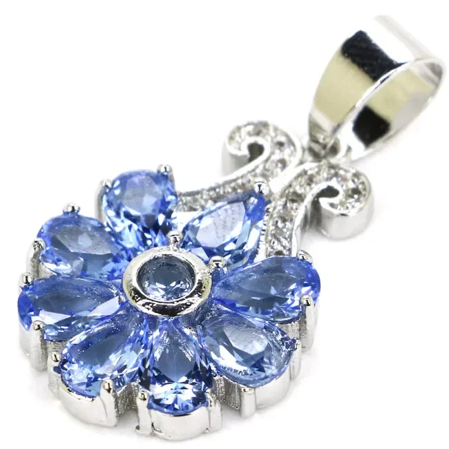 925 SOLID STERLING SILVER PENDANT Charming Tourmaline Amethyst Blue Aquamarine Violet Tanzanite White CZ Gift For Girls