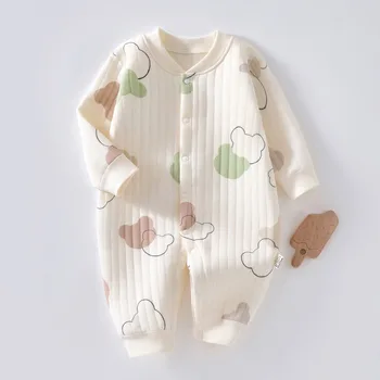 AYNIGIELL Baby Warm Jumpsuit Autumn and Winter Baby Cotton Clothes Newborn Pajamas Cute Pattern Printed Baby Jumpsuit