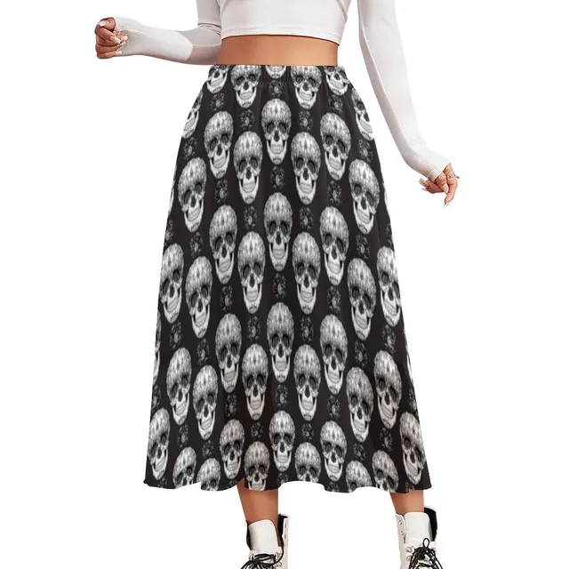 Realistic Skull Skirt Cool Skeleton Print Cute Boho Skirts