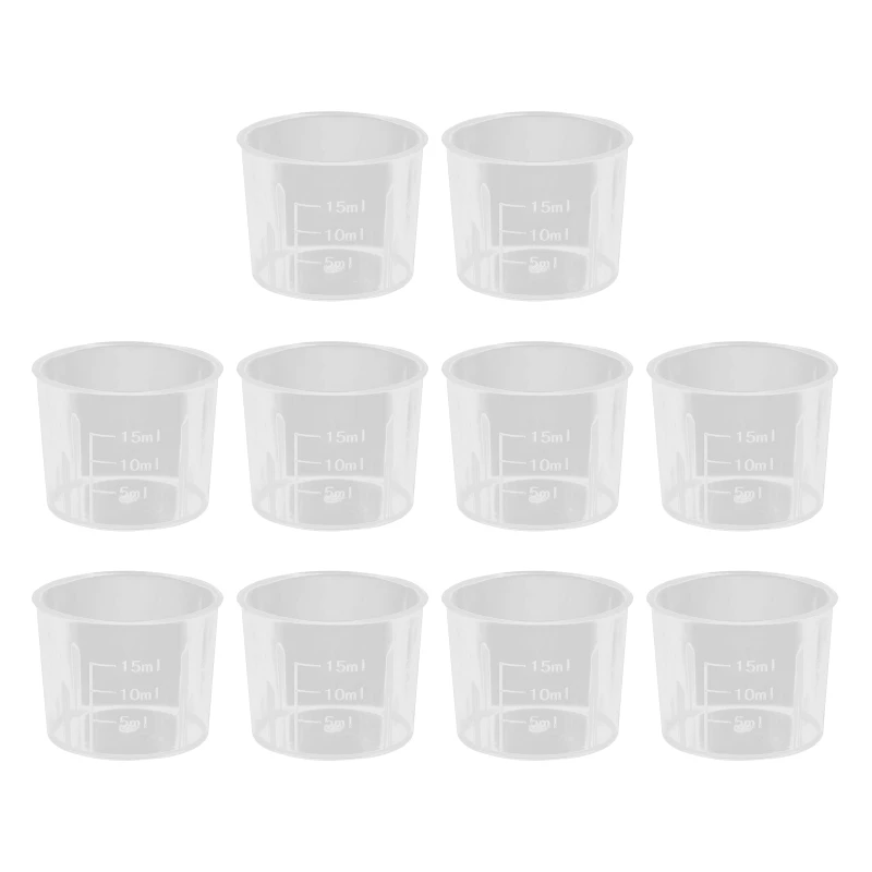 

10 Pack 15ml Graduated Clear Plastic Measuring Cups Practical Experimental Tools for Mixing Paint Pigments Epoxy Resins LX9A