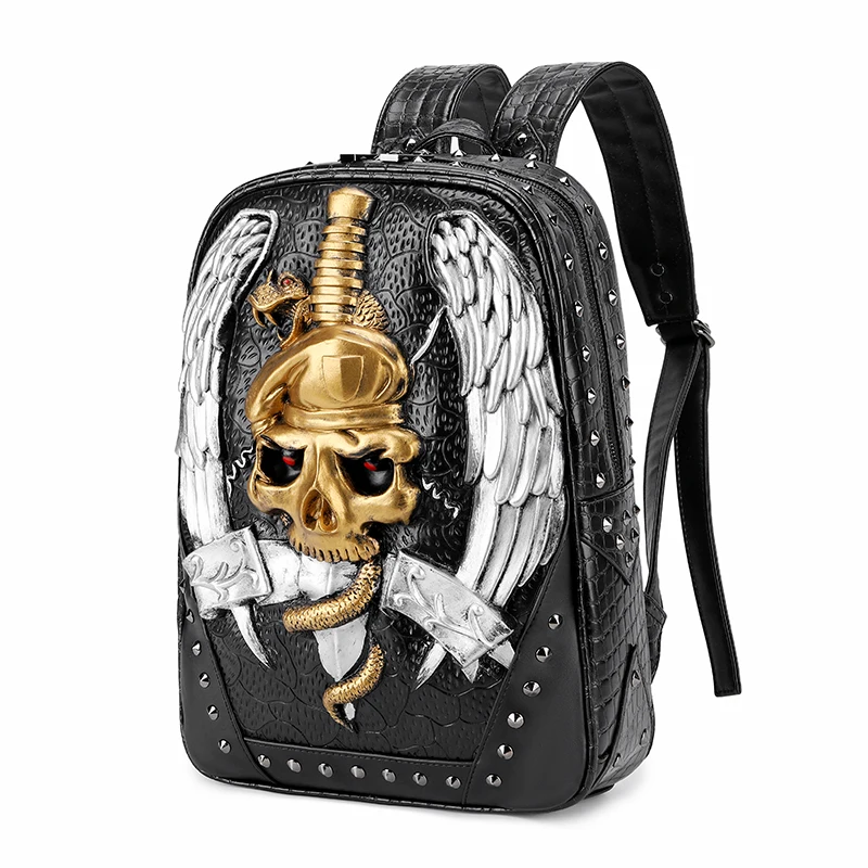 

Fashion 3D Embossed Skull Backpack bags for Women unique Girls Cool Schoolbag Rivet Personality Laptop bag for Teenagers mochila
