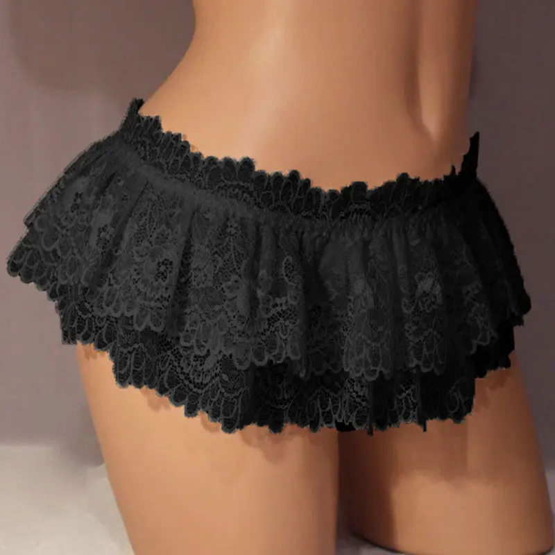 Lace Sexy Thongs Panties Mini Skirts For Women Nightclub Party Super Mini Pleated Skirts Korean Ultra Short Ruffled Skirt Briefs