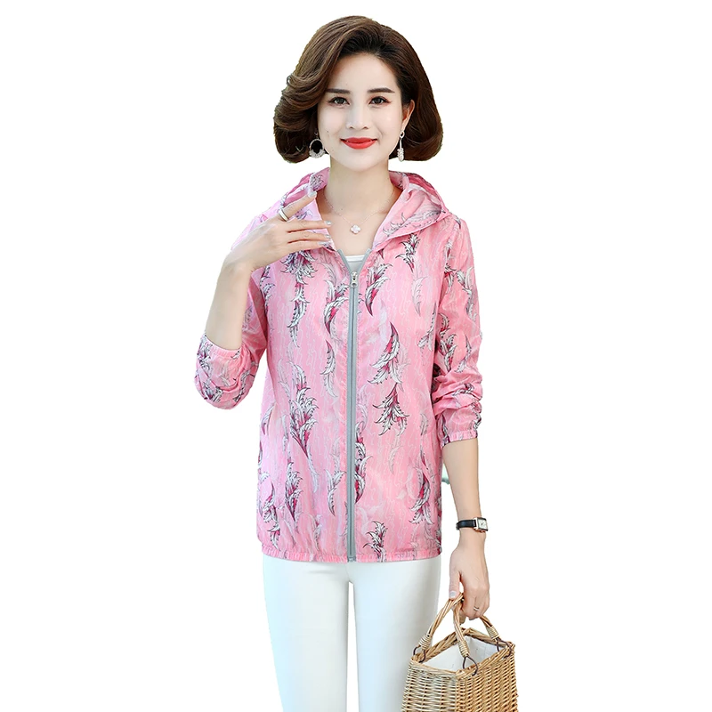 

Summer Oversize Sunscreen Jacket Women PrintThin Zipper Jackets Loose Casual Hoodies Sun Protection coat