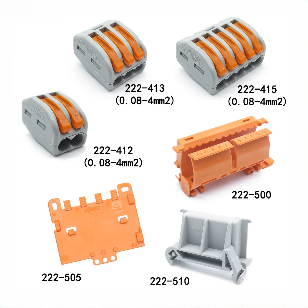 

50 шт. 222-412 222-413 222-415 2/3/5 полюсов макс. 4 мм2 оригинальный соединитель для светодиодного освещения подключаемый провод Клеммная колодка