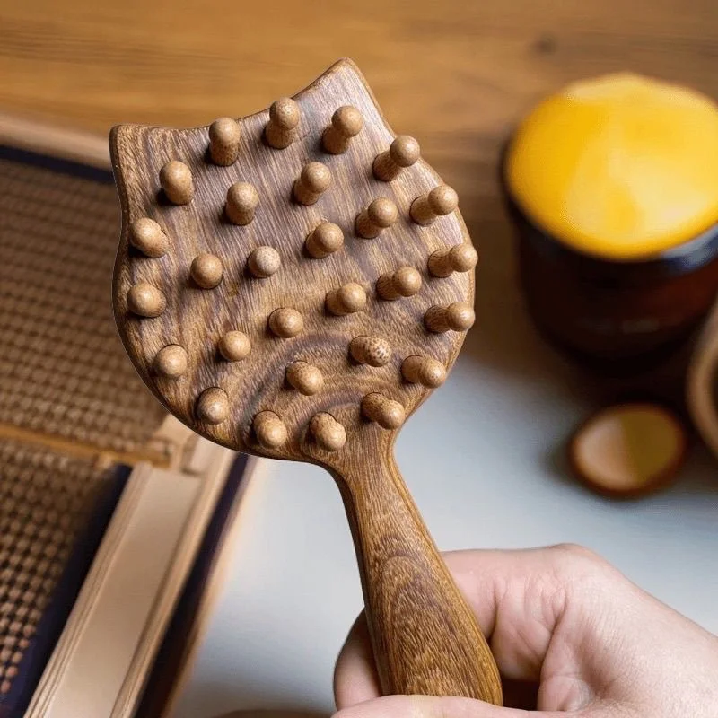 Sandalwood Cartoon Scalp Massage Comb 28 Coarse Toothed Head Hair Styling Comb Wood Circular Tooth Therapy Scalp Massage Combs 3