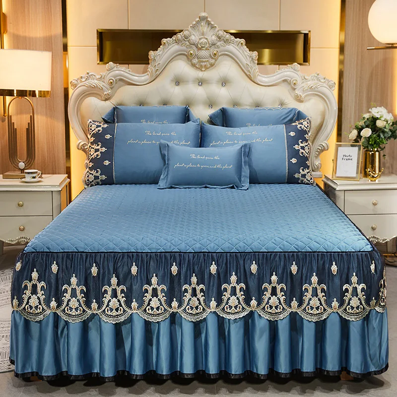 

European Lace Bed Skirt Home Decoration Bedding Set Luxury Double Bed Sheet Non Slip Mattress Cover Bedspreads For Queen/King