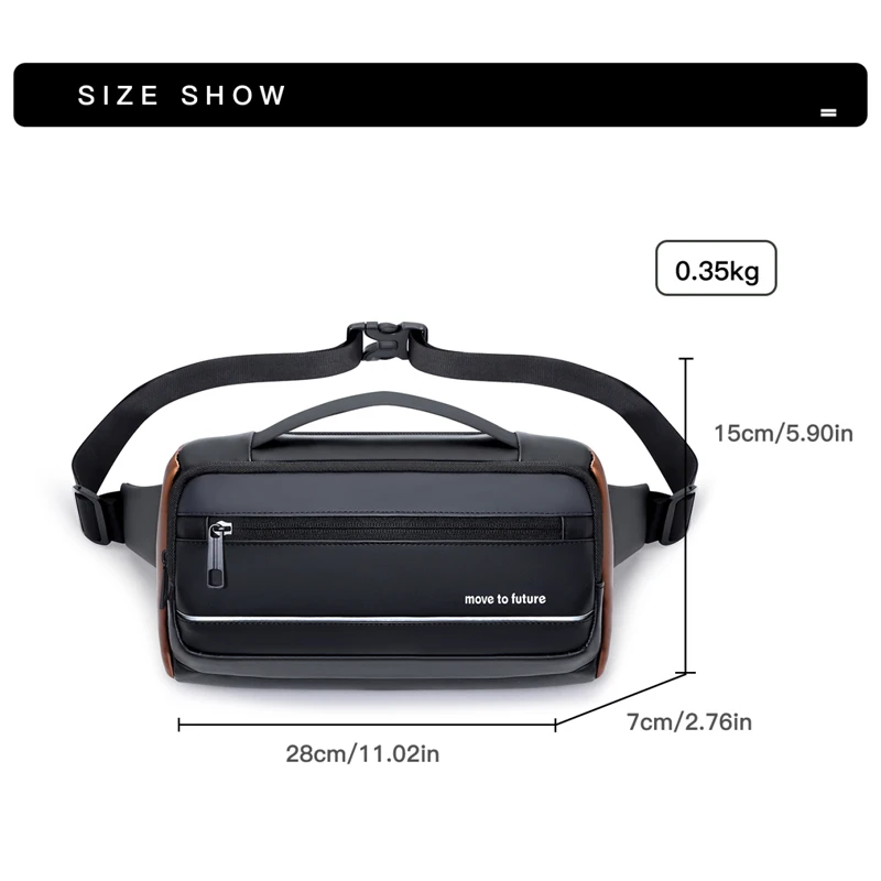 Men's multi compartment cross waist bag with adjustable strap, zipper closure, travel necessities, suitable for daily commuting