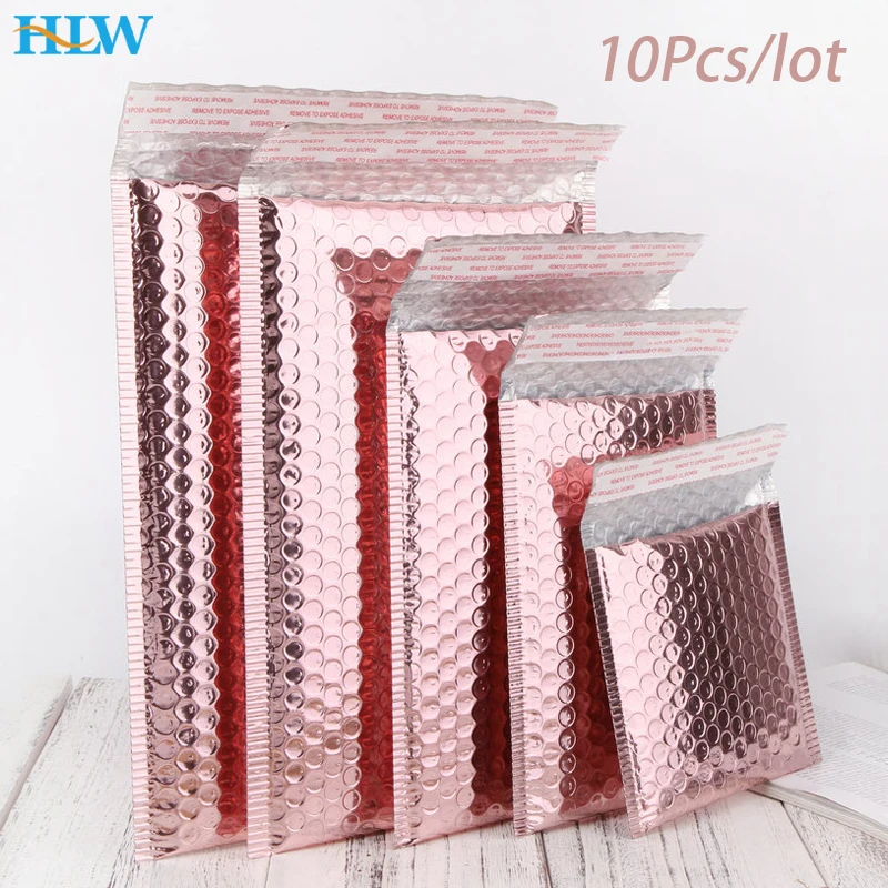 Rose Gold Bubble Mailers 10Pcs/lot Rose Gold Metallic Bubble Mailers Foil Padded Bags Aluminized Postal Bags Gift Packaging Padded Shipping Envelopes